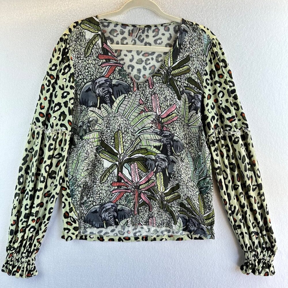 Anthropologie Blank London Shirt Womens Medium Tropical Elephants Coastal Boho